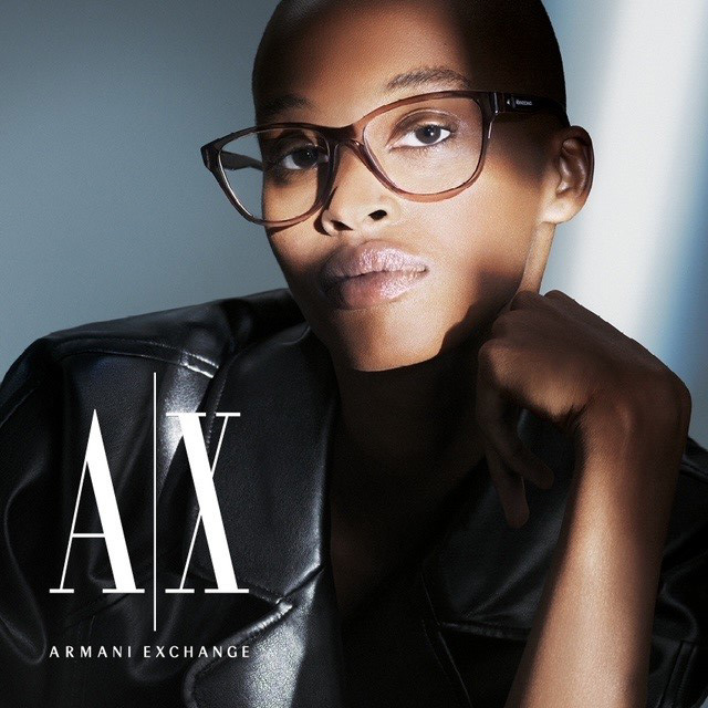 woman modeling Armani Exchange eyewear