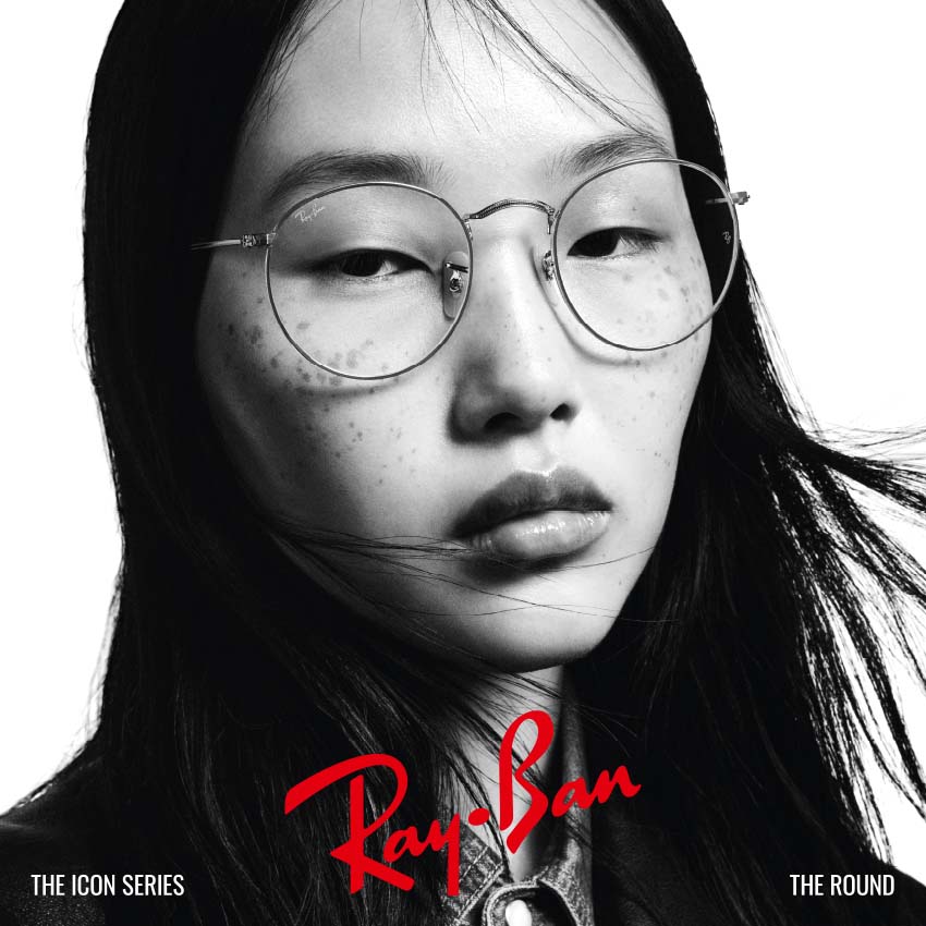Asian female modeling RayBan designer eyewear - The Round